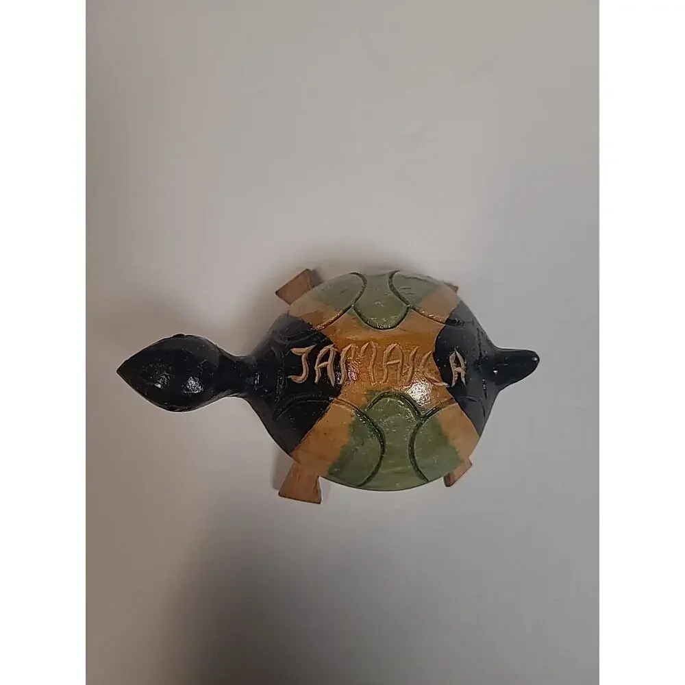Jamaica Turtle Tortoise Wood Carving Handmade Green Black Brown Souvenir